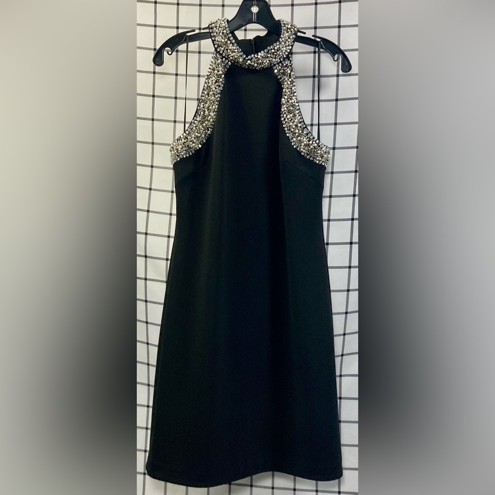 Badgley Mischka black Halter Sheath Cocktail Dress